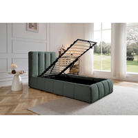 POLSTERBETT 90/200 cm, inkl. gepolstertes Kopfteil, Lattenrost, Bettkasten,  in Grün  - Schwarz/Naturfarben, Design, Holz/Kunststoff (90/200cm) - Boxxx