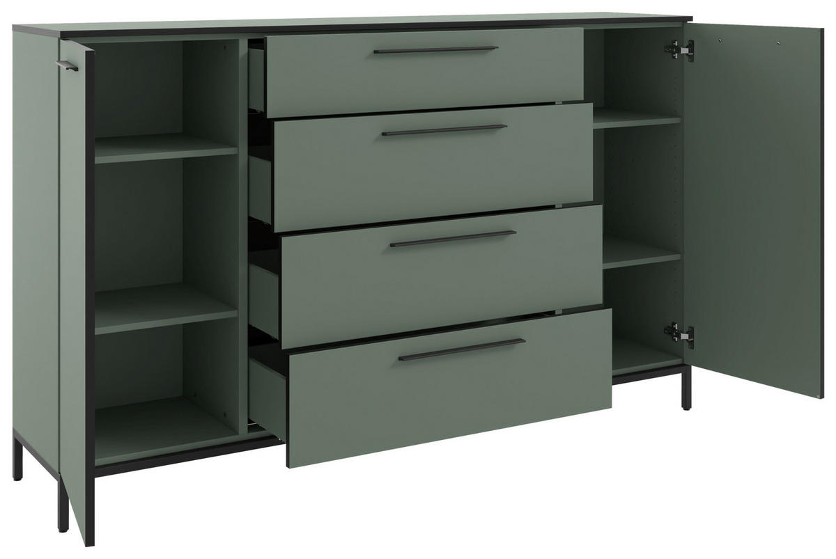 SIDEBOARD Soul  in 180/111/40 cm  - Schilfgrün/Schwarz, MODERN, Holzwerkstoff/Metall (180/111/40cm)