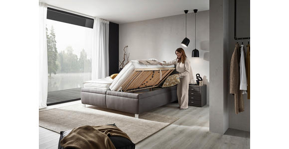 POLSTERBETT Matratze, Lattenrost, Bettkasten 180/200 cm  in Grau  - Chromfarben/Birkefarben, KONVENTIONELL, Holz/Textil (180/200cm) - Dieter Knoll