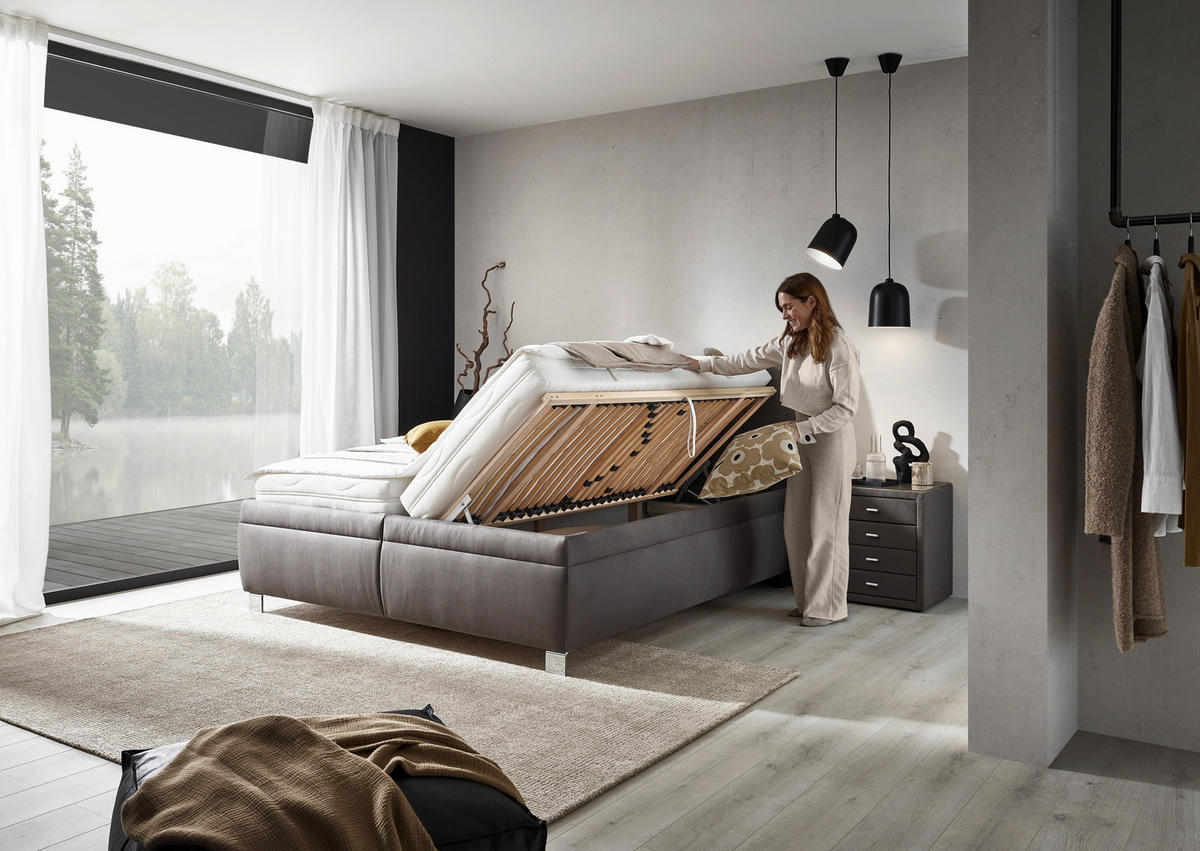 KÁRPITOZOTT ÁGY 180/200 cm  szürke  - nyírfa/fehér, Konventionell, textil/fa (180/200cm) - Dieter Knoll
