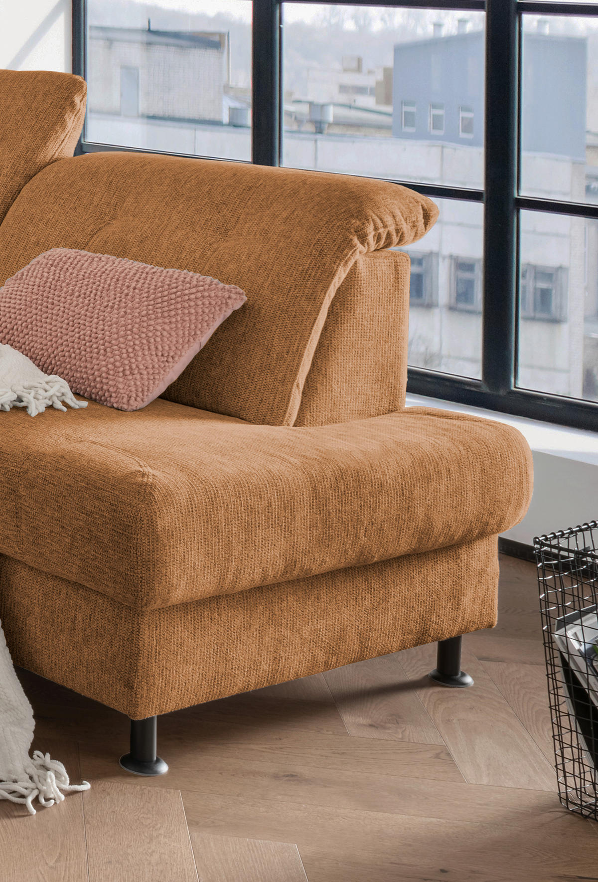 ECKSOFA in Chenille Currygelb  - Currygelb/Schwarz, Modern, Textil/Metall (270/198cm) - Livetastic