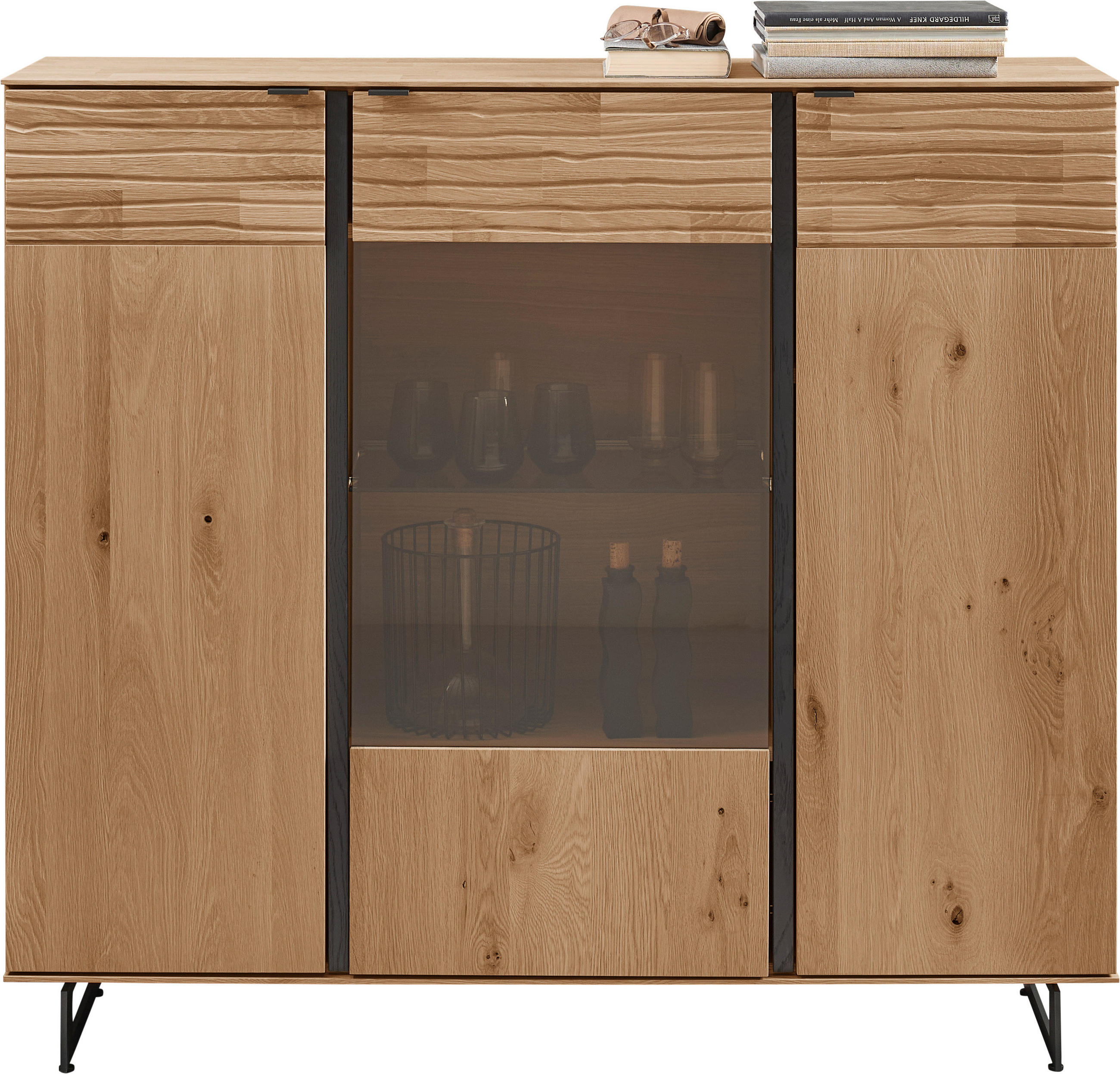 HIGHBOARD Eichefarben  139/127/44 cm  - Eichefarben/Anthrazit, Natur, Glas/Holz (139/127/44cm) - Valnatura