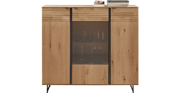 HIGHBOARD Eichefarben  139/127/44 cm  - Eichefarben/Anthrazit, Natur, Glas/Holz (139/127/44cm) - Valnatura