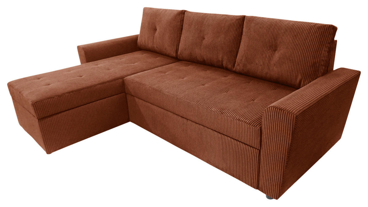ECKSOFA TERMOLI in Cord Rostfarben  155/231 cm  - Rostfarben/Schwarz, Design, Kunststoff/Textil (155/231cm) - MID.YOU