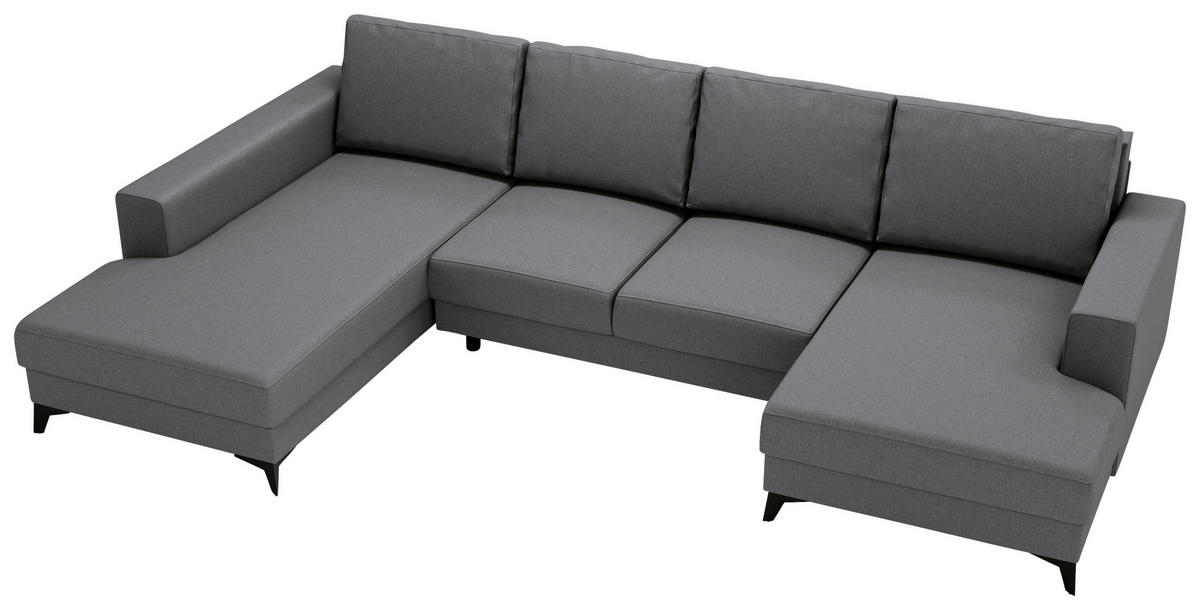 WOHNLANDSCHAFT in Flachgewebe Grau  - Schwarz/Grau, Design, Textil/Metall (190/339/156cm) - Livetastic