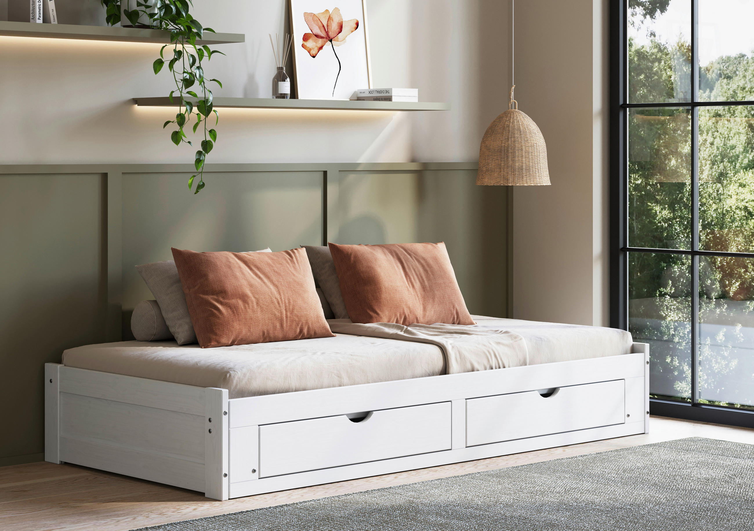 AUSZIEHBETT 206/100 cm  in Weiß  - Naturfarben/Weiß, MODERN, Holz/Holzwerkstoff (206/100cm) - MID.YOU