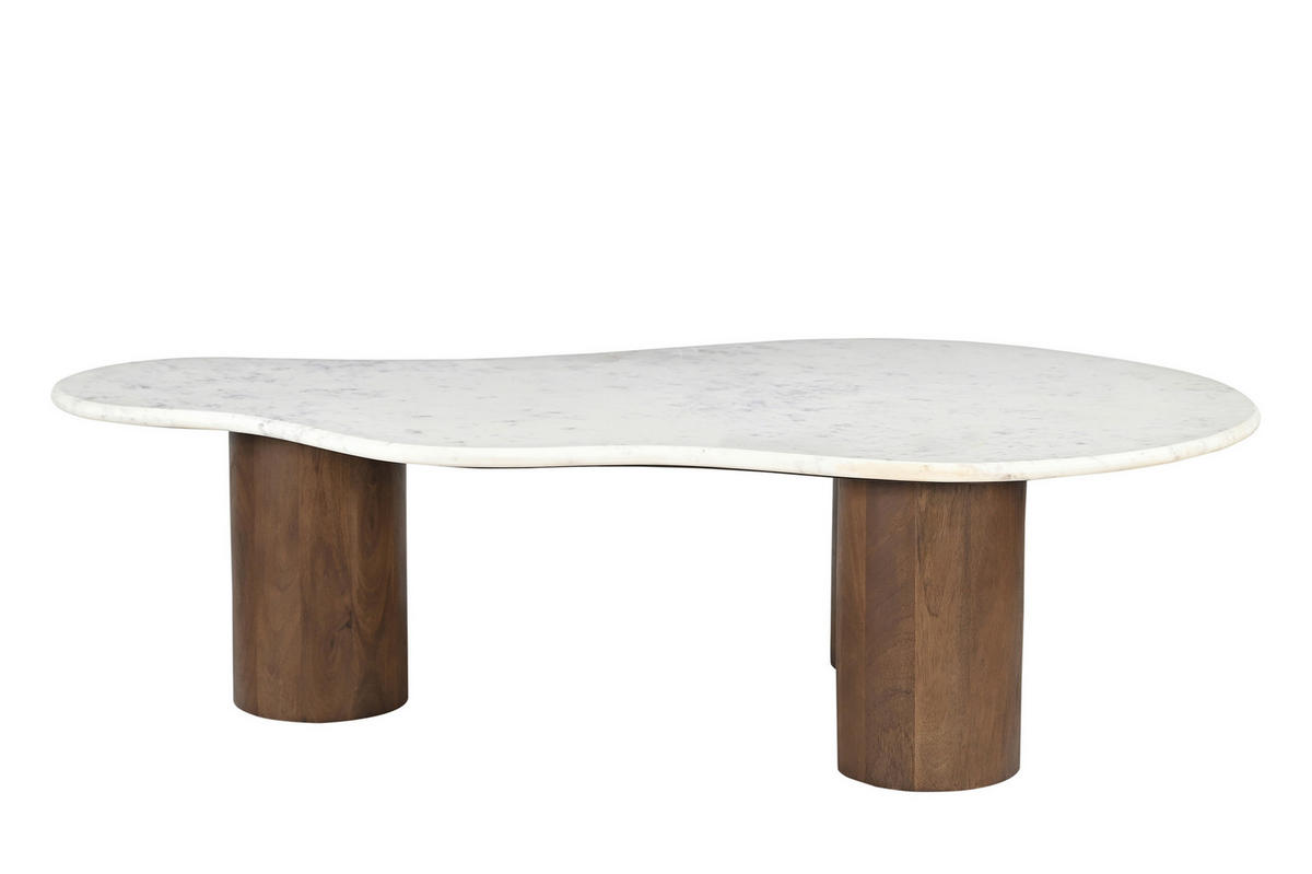COUCHTISCH 135/80/40 cm Mangoholz massiv wellenförmig Braun, Weiß  - Braun/Weiß, Design, Holz/Stein (135/80/40cm) - MID.YOU