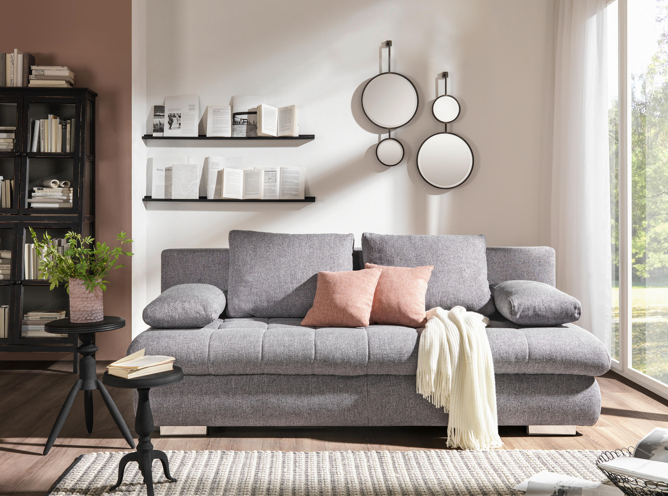 SCHLAFSOFA in Webstoff Grau  - Chromfarben/Rostfarben, Design, Kunststoff/Textil (205/88/96cm) - Ti'me