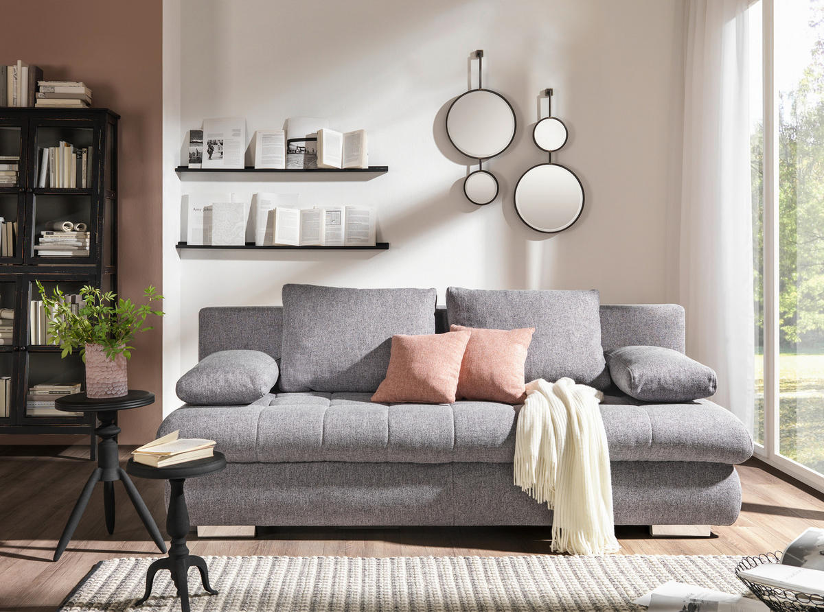 ZOFA S POSTELJNO FUNKCIJO,  siva tekstil  - barve kroma/siva, Design, umetna masa/tekstil (205/88/96cm) - Ti'me