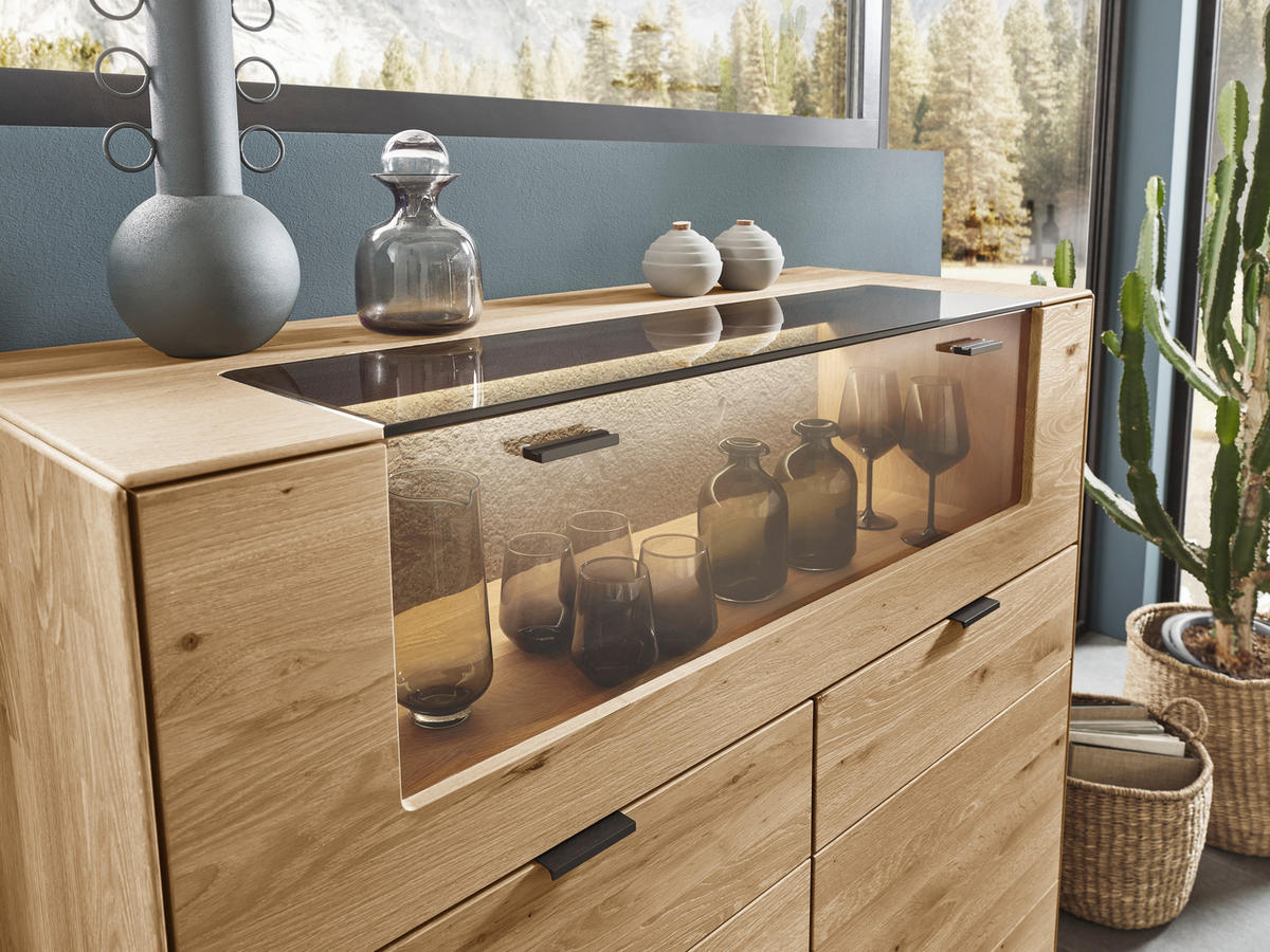 HIGHBOARD Wildeiche  121,9/121,5/45,2 cm  - Wildeiche, Natur, Glas/Holz (121,9/121,5/45,2cm) - Valnatura