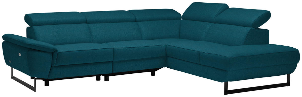 ECKSOFA Petrol Echtleder  - Petrol/Schwarz, Design, Leder/Metall (281/225cm) - Celina Home