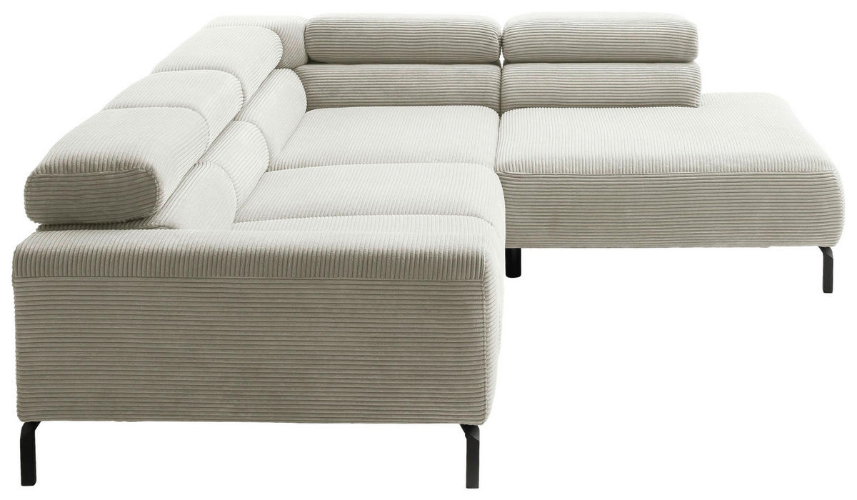 ECKSOFA inkl. Funktion Hellgrau Cord  - Hellgrau/Schwarz, MODERN, Textil/Metall (309/219cm) - Pure Home Lifestyle