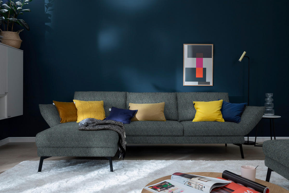 ECKSOFA in Flachgewebe Blaugrau  175/277 cm  - Blaugrau/Schwarz, Design, Textil/Metall (175/277cm) - Schöner Wohnen