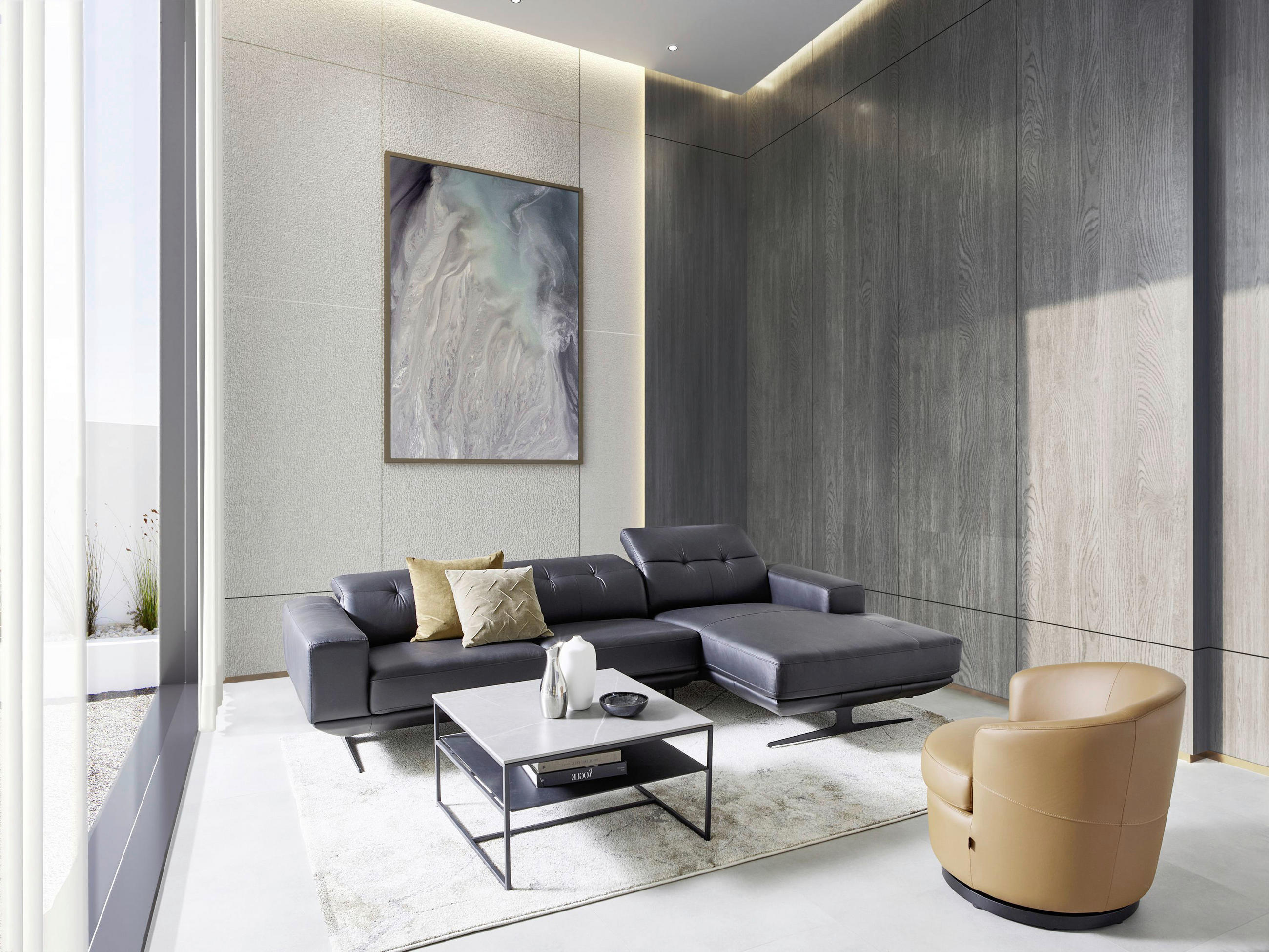 ECKSOFA in Echtleder Schwarz  - Schwarz, Design, Leder/Metall (282/162cm) - Xora