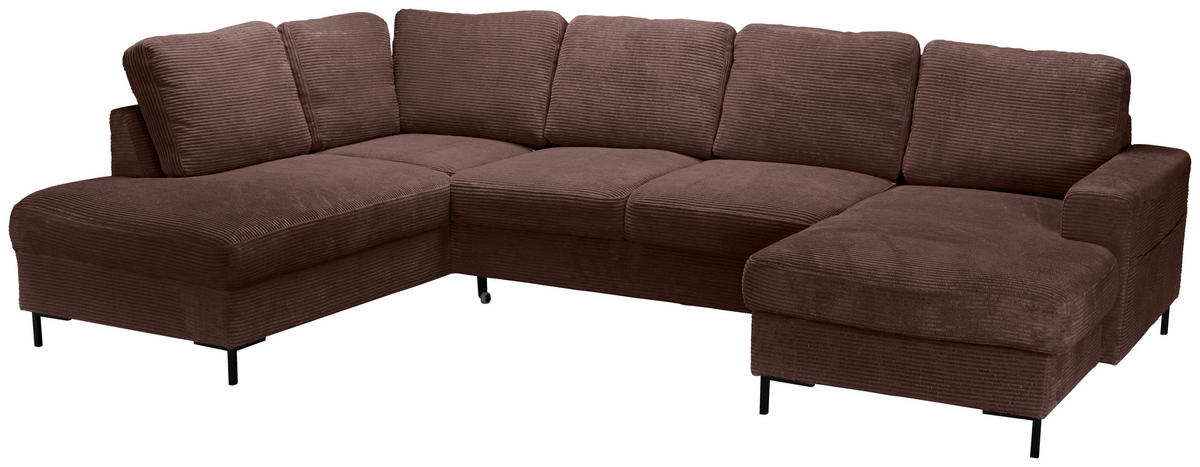 WOHNLANDSCHAFT Dunkelbraun Cord  - Dunkelbraun/Schwarz, KONVENTIONELL, Textil/Metall (197/303/148cm) - Carryhome