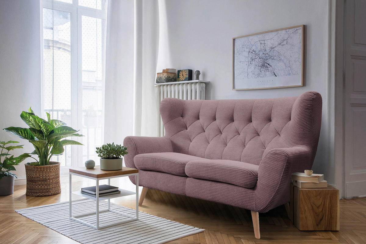 2-SITZER-SOFA - Eichefarben/Rosa, Design, Holz/Textil (137/101/95cm) - Stylife