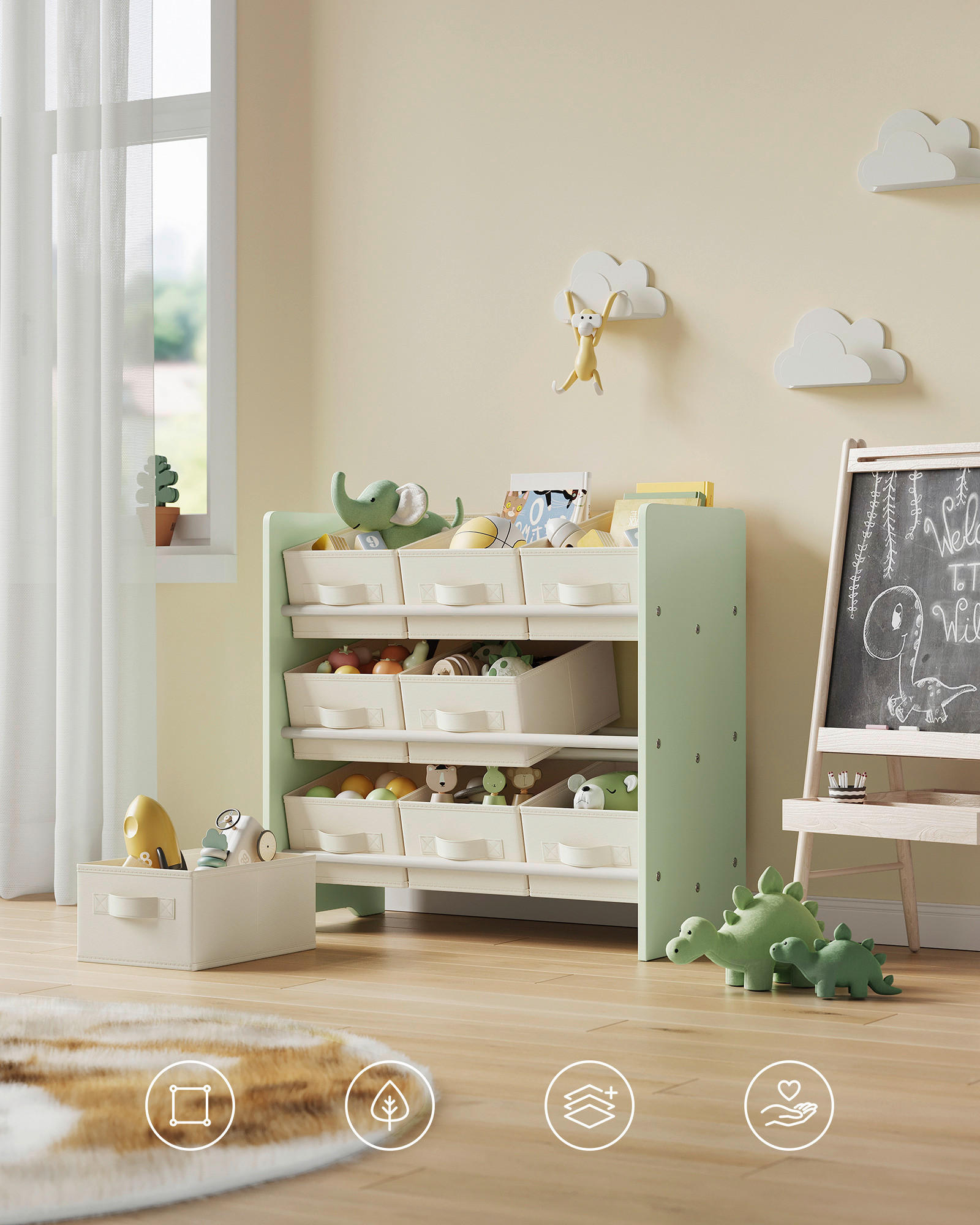 KINDERREGAL 62,5/60/29,5 cm  - Beige/Grün, MODERN, Holzwerkstoff/Textil (62,5/60/29,5cm) - MID.YOU