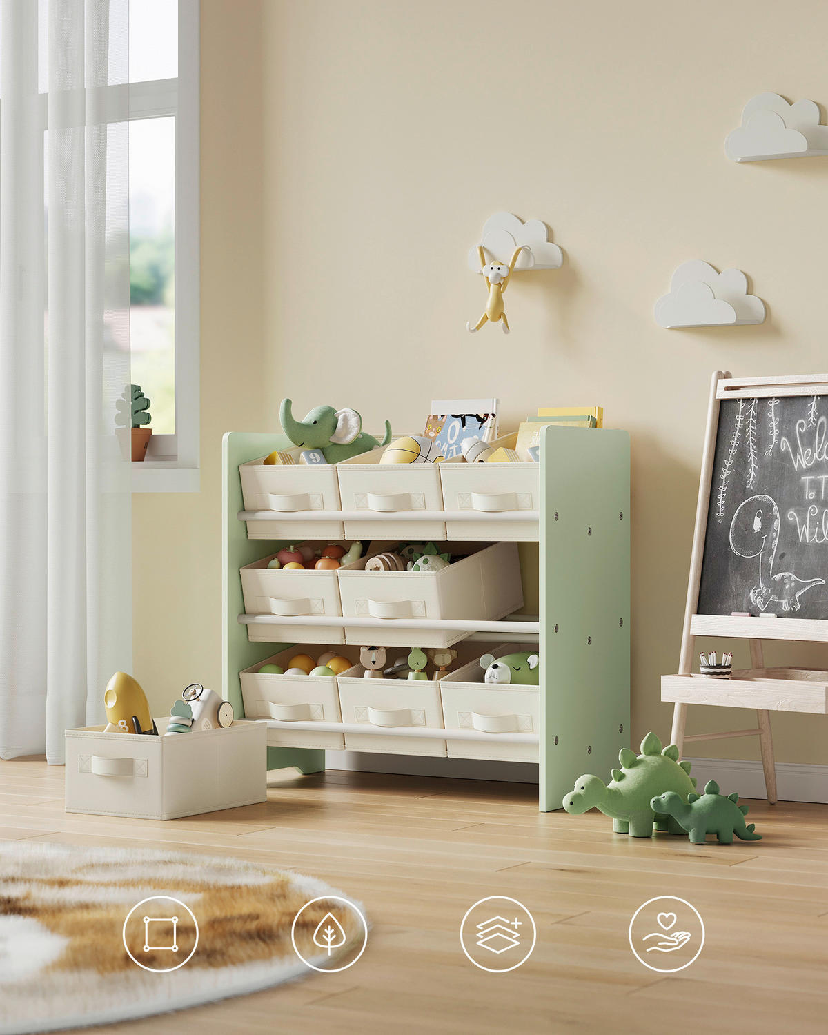 KINDERREGAL 62,5/60/29,5 cm  - Beige/Grün, MODERN, Holzwerkstoff/Textil (62,5/60/29,5cm) - MID.YOU