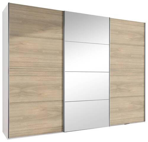 SCHWEBETÜRENSCHRANK 270/210/65 cm 3-türig Weiß, Eichefarben, Hickory  - Eichefarben/Alufarben, Design, Glas/Holzwerkstoff (270/210/65cm) - Boxxx