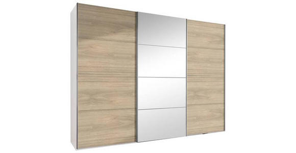SCHWEBETÜRENSCHRANK in Weiß, Eichefarben, Hickory - Eichefarben/Alufarben, Design, Glas/Holzwerkstoff (270/210/65cm) - Carryhome