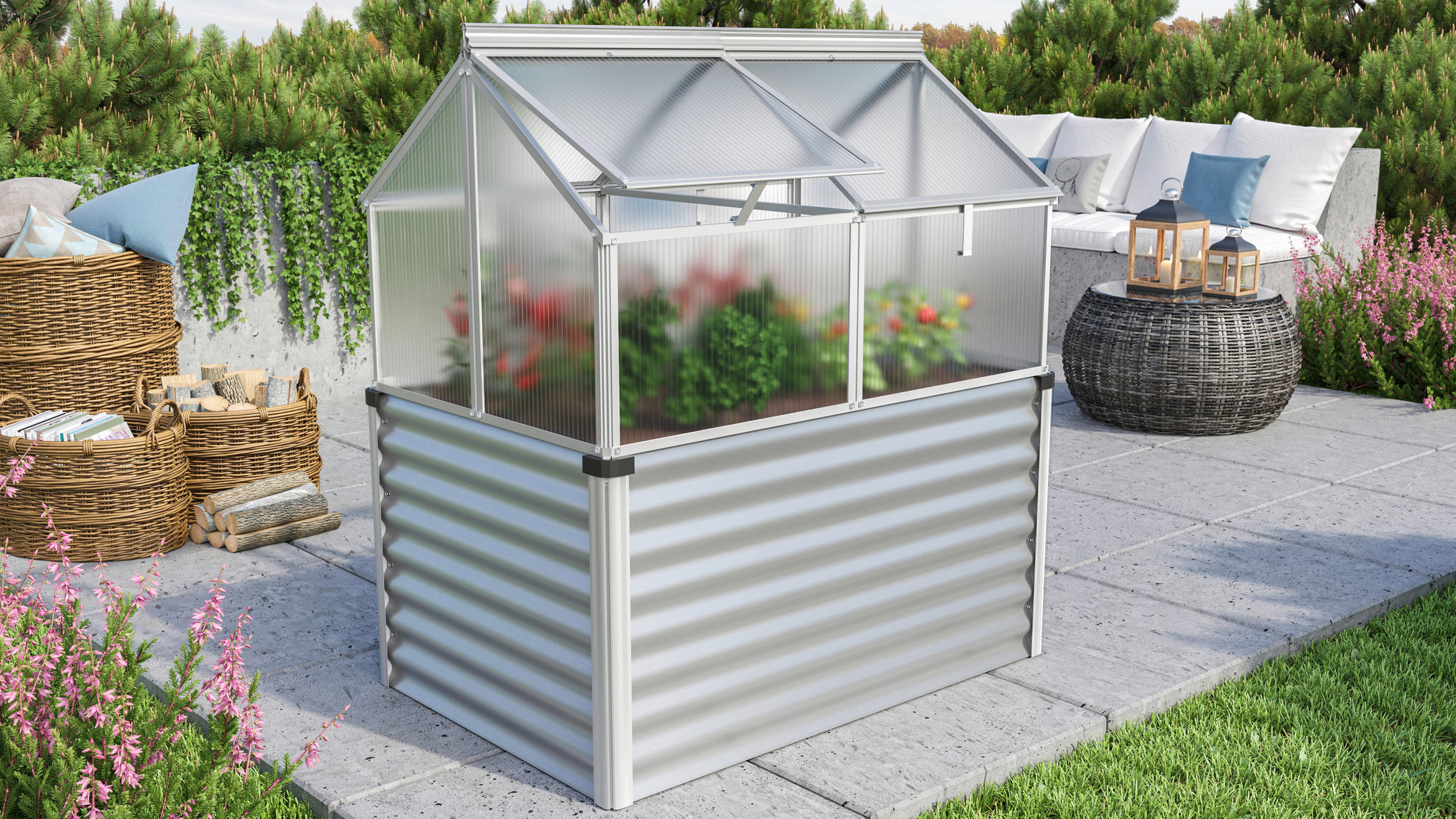 Hochbeet mit Frühbeetaufsatz Gaia Jumbo 83x135,1x121,6 cm