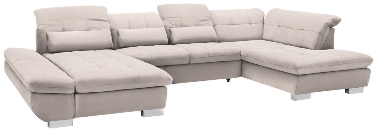 WOHNLANDSCHAFT in Mikrofaser Ecru  - Chromfarben/Ecru, Design, Kunststoff/Textil (204/350/211cm) - Xora