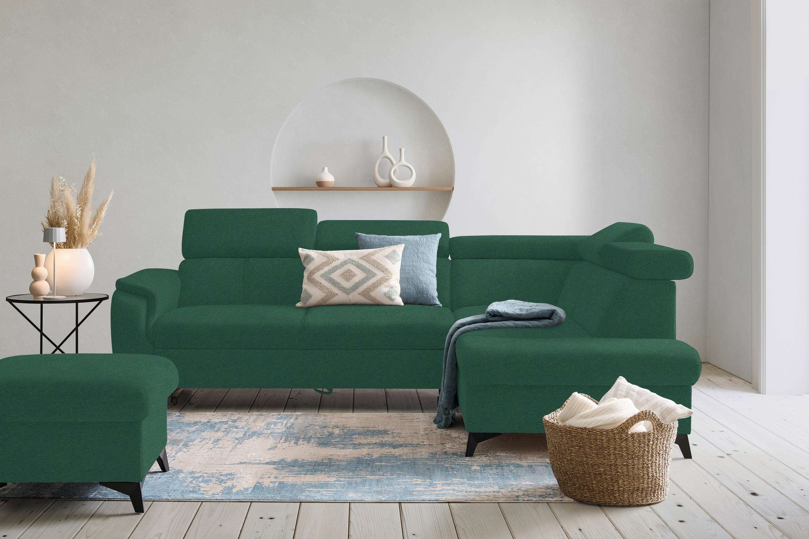 ECKSOFA in Mikrofaser Türkis  - Türkis/Schwarz, Design, Textil/Metall (260/203cm) - Stylife