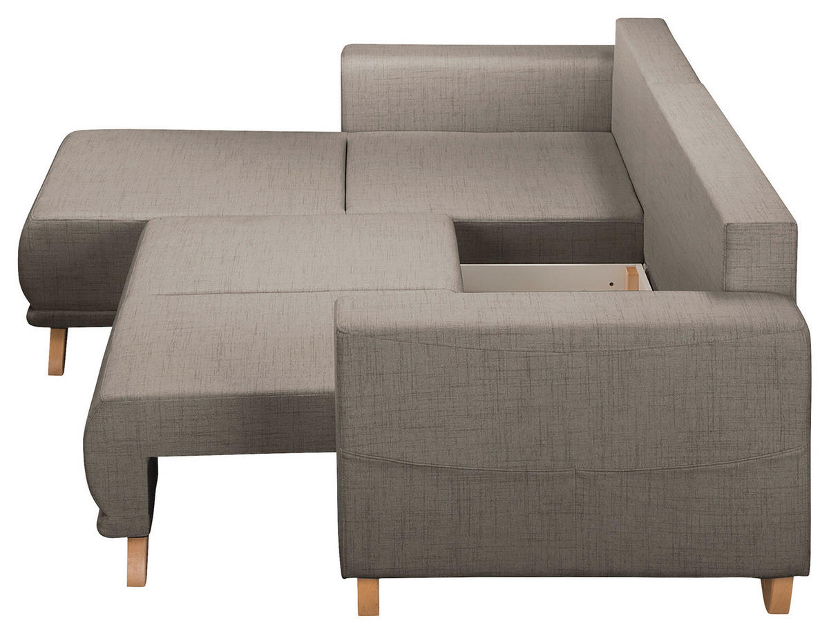 ECKSOFA Bella Graphitfarben Textilgeflecht  - Wengefarben/Graphitfarben, Design, Holz/Textil (257/174cm) - Livetastic