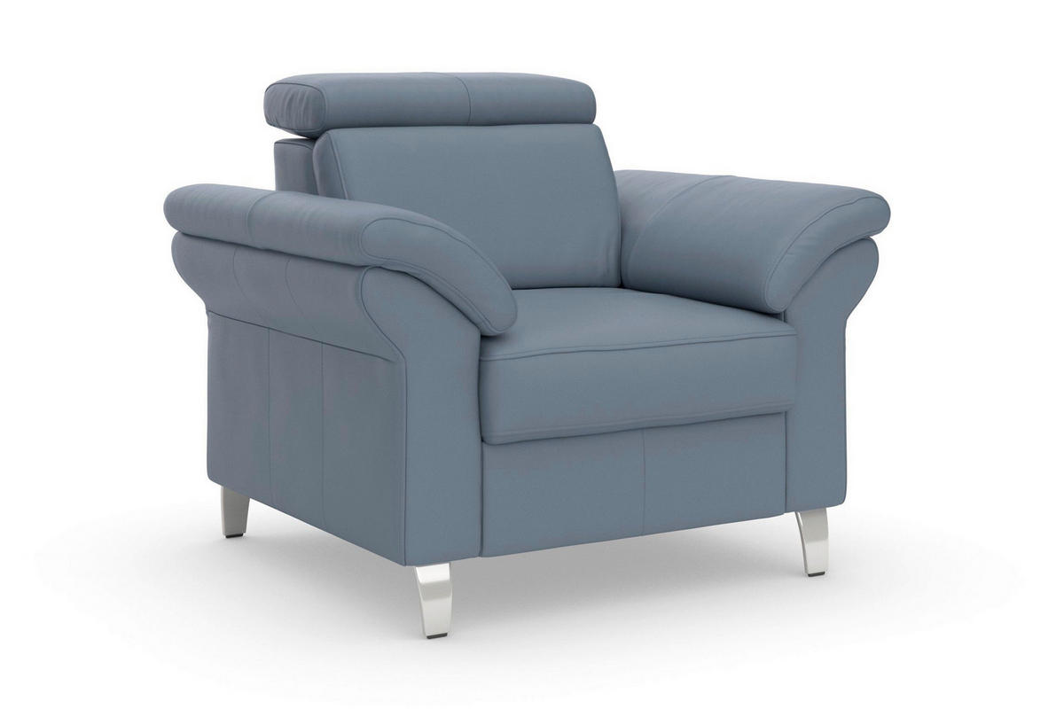 SESSEL in Echtleder Graublau  - Chromfarben/Graublau, Basics, Leder/Metall (101/84/93cm) - Sit & More