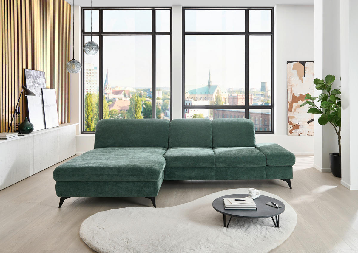 ECKSOFA Dunkelgrün Chenille  - Dunkelgrün/Schwarz, Design, Textil/Metall (198/288cm) - Beldomo Style
