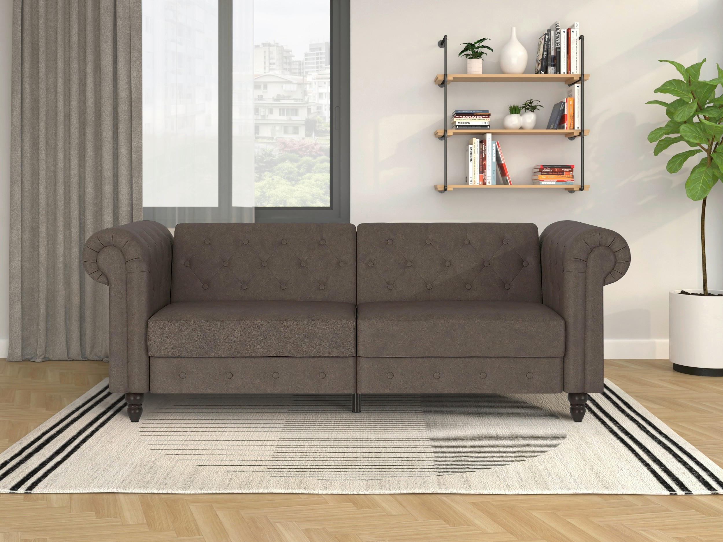 SCHLAFSOFA FIRENZE in Mikrofaser Dunkelbraun Vintage, Skandinavisch, Modern  - Dunkelbraun/Schwarz, Basics, Holz/Textil (236/83/87cm) - Livetastic