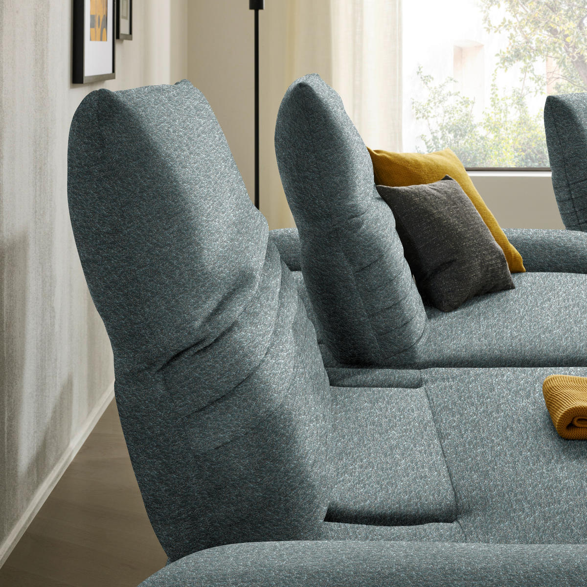 ECKSOFA  in Bouclé Graublau  170-195/280 cm  - Graublau/Schwarz, Design, Textil/Metall (170-195/280cm) - Dieter Knoll