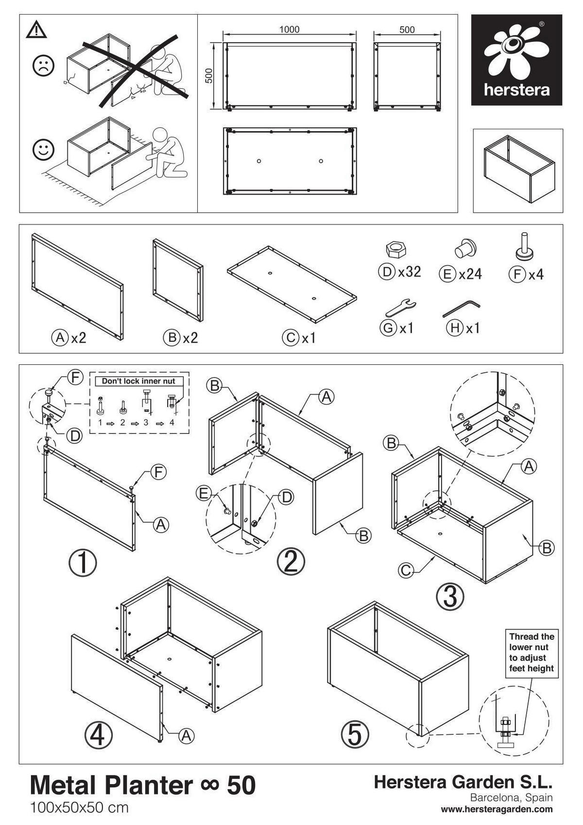 PFLANZENTOPF   - Anthrazit, Basics, Metall (50/50/100cm) - Ambia Garden