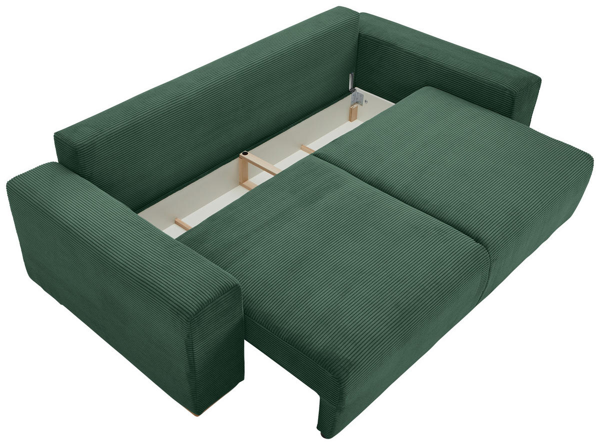 SCHLAFSOFA in Cord Grün  - Buchefarben/Schwarz, Konventionell, Holz/Kunststoff (255/86/123cm) - Livetastic