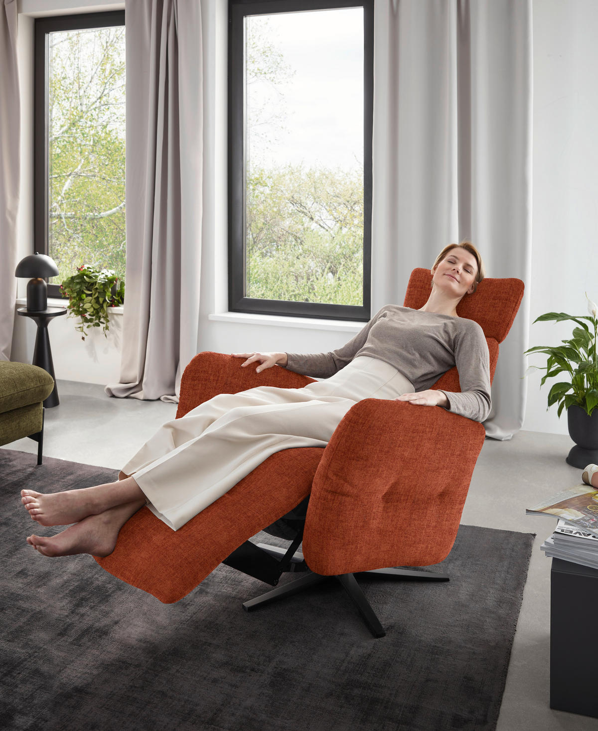 RELAXSESSEL in Textil Rostfarben  - Rostfarben/Schwarz, Design, Textil/Metall (78/113/90cm) - Dieter Knoll