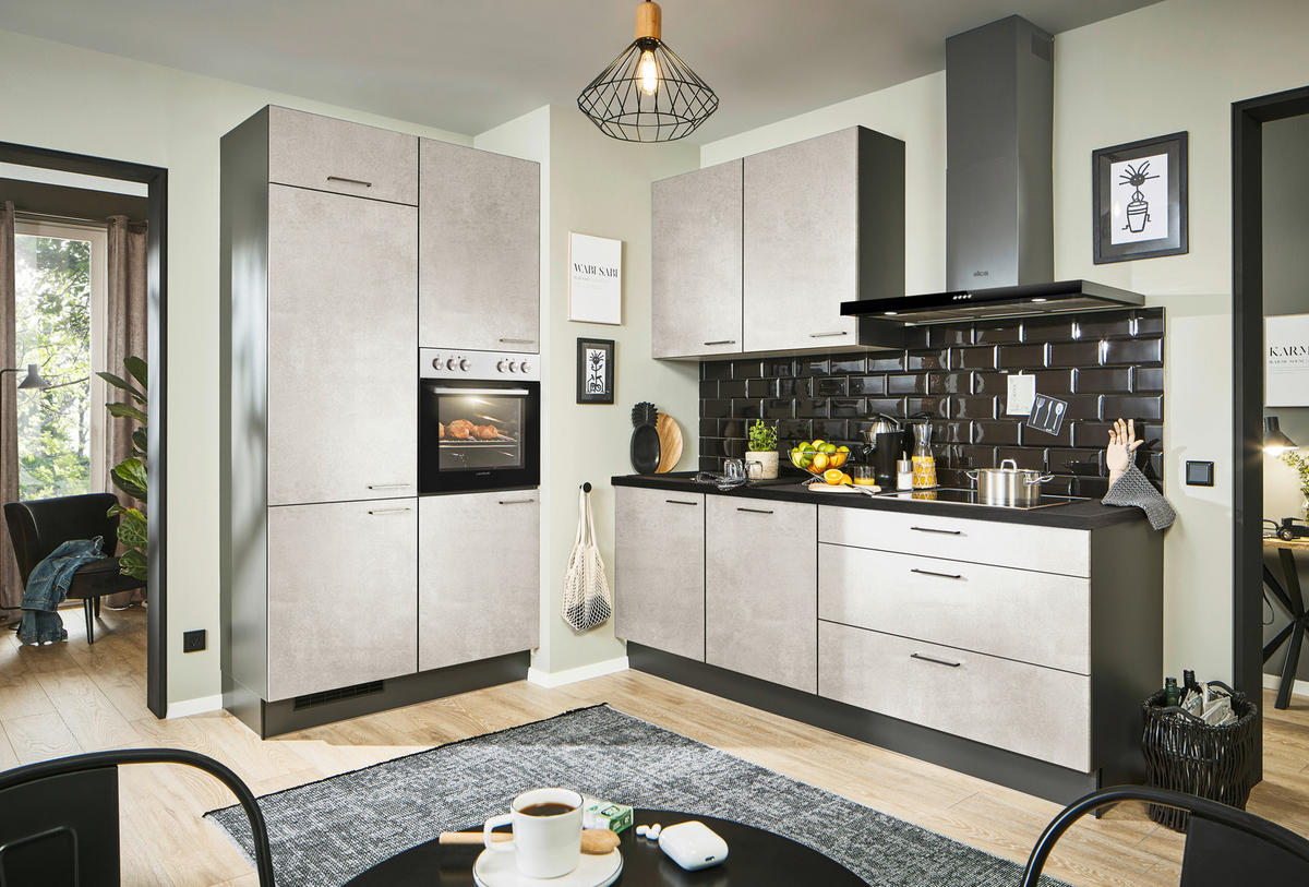 ECKKÜCHE 120/220 cm  in Graphitfarben, Schwarz, Weiß  - Schwarz/Graphitfarben, Design, Holzwerkstoff/Metall (120/220cm) - Xora