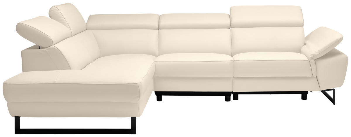 ECKSOFA Beige Echtleder  - Beige/Schwarz, Design, Leder/Metall (225/281cm) - Celina Home