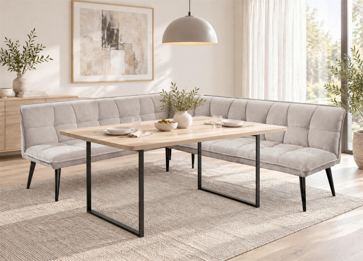 KLUPA KUTNA  boje pijeska  drvo, tekstil, drvni materijal      - boje pijeska/crna, Moderno, drvni materijal/drvo (260/201cm) - Livetastic