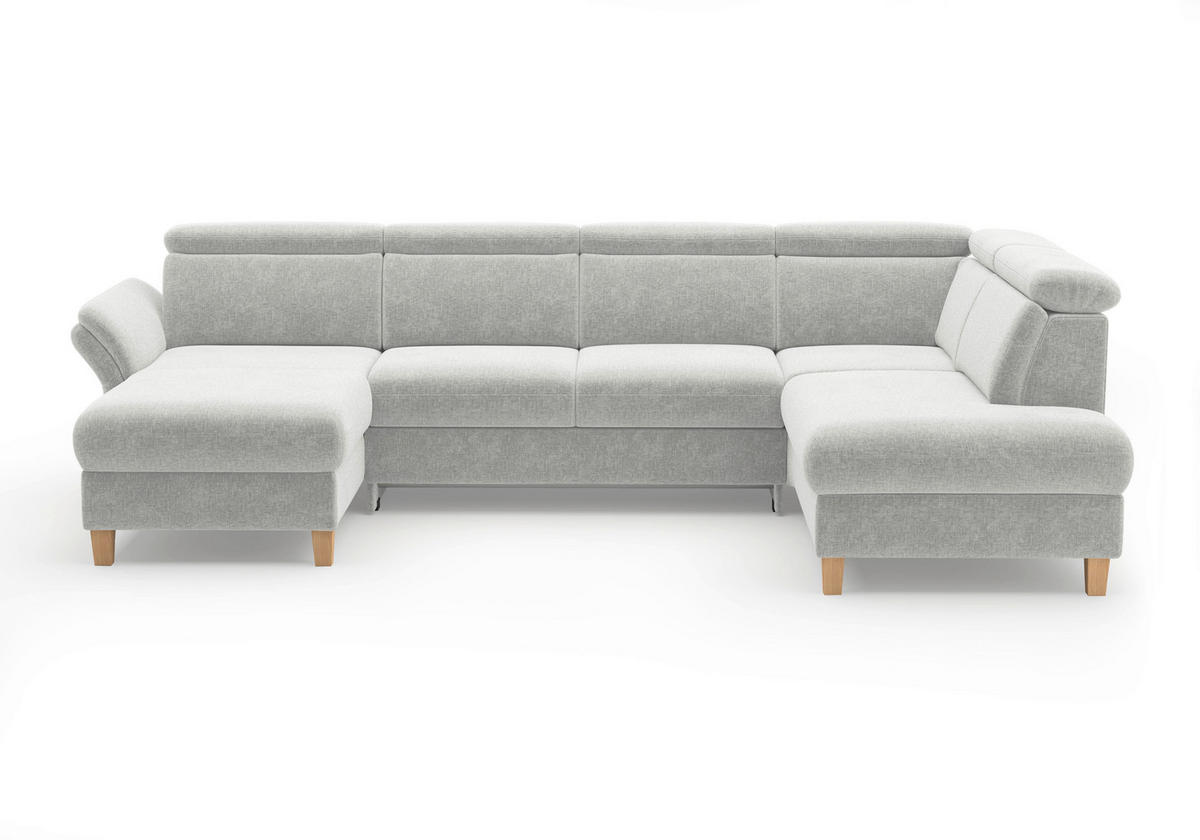 WOHNLANDSCHAFT GLENDALE E Hellgrau Flachgewebe  - Eichefarben/Hellgrau, KONVENTIONELL, Holz/Textil (166/321/193cm) - Sit & More