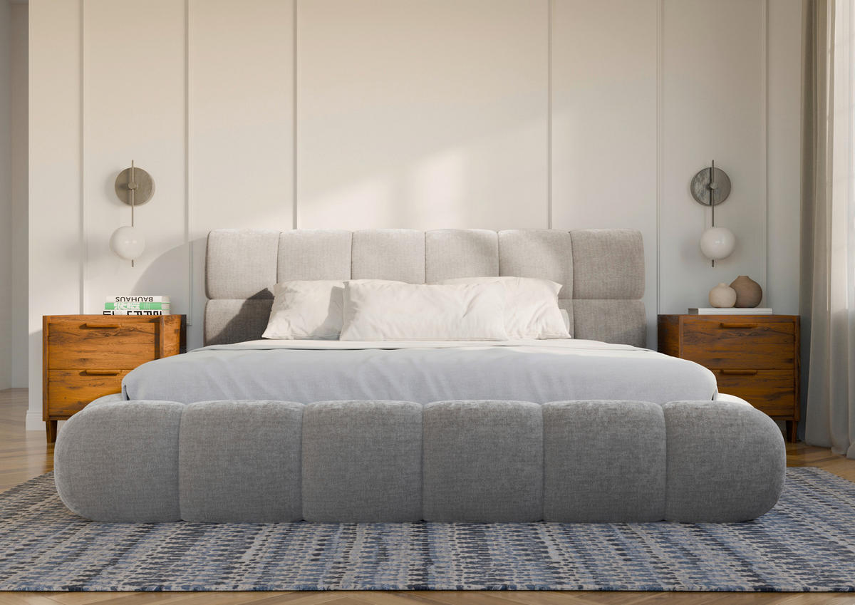 POLSTERBETT 180/200 cm,  in Hellgrau, Lattenrost, Bettkasten,  - Hellgrau/Schwarz, Design, Holz/Textil (180/200cm) - Chameo