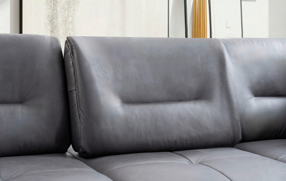ECKSOFA Anthrazit Echtleder Rücken echt, Sitztiefenverstellung  - Anthrazit/Schwarz, Design, Leder/Metall (320/190cm) - Moderano