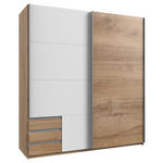 SCHWEBETÜRENSCHRANK  in Weiß, Plankeneiche  - Plankeneiche/Eichefarben, Design, Holzwerkstoff/Metall (179/198/64cm) - Carryhome