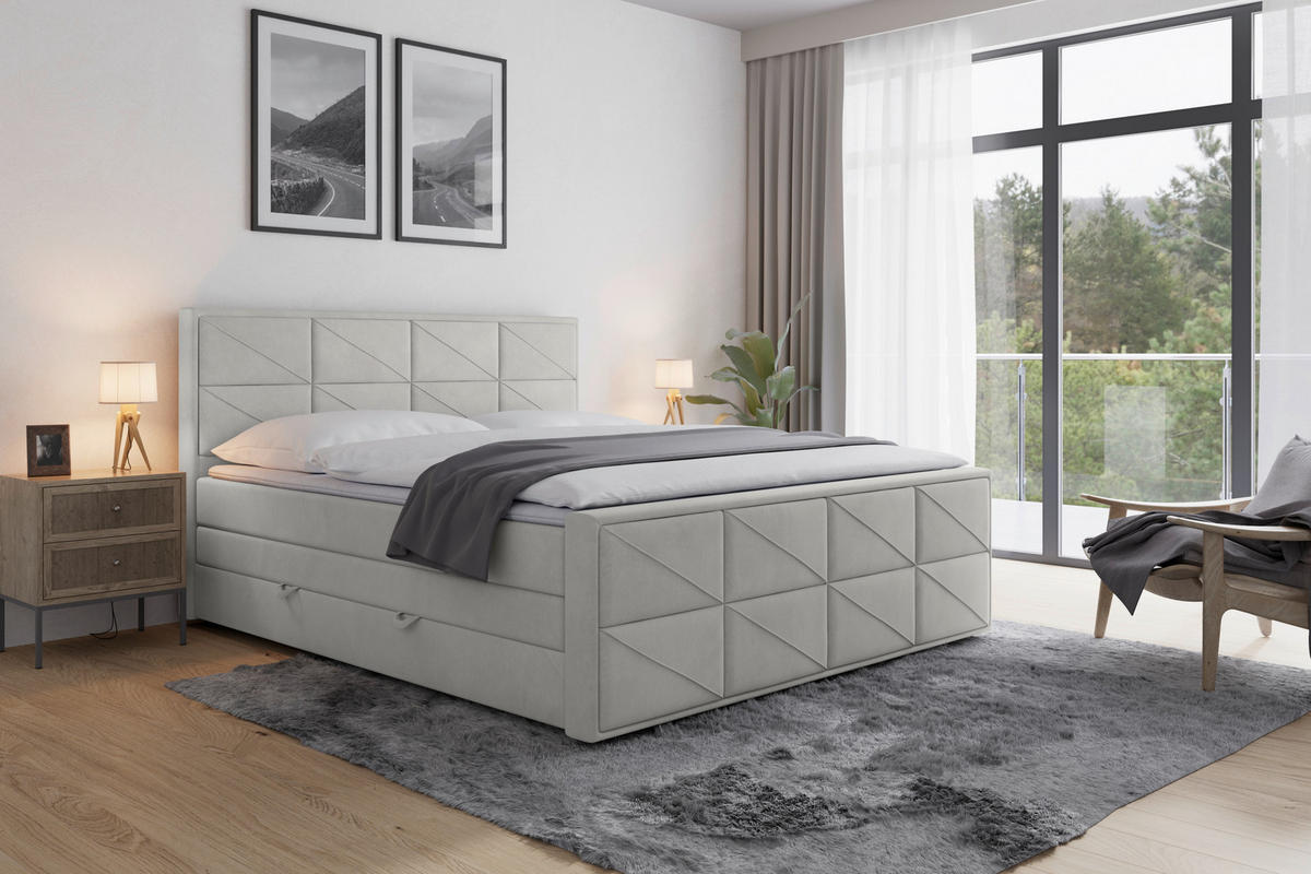 BOXSPRINGBETT 180/200 cm  in Hellgrau  - Hellgrau/Schwarz, Modern, Karton/Holzwerkstoff (180/200cm) - MID.YOU