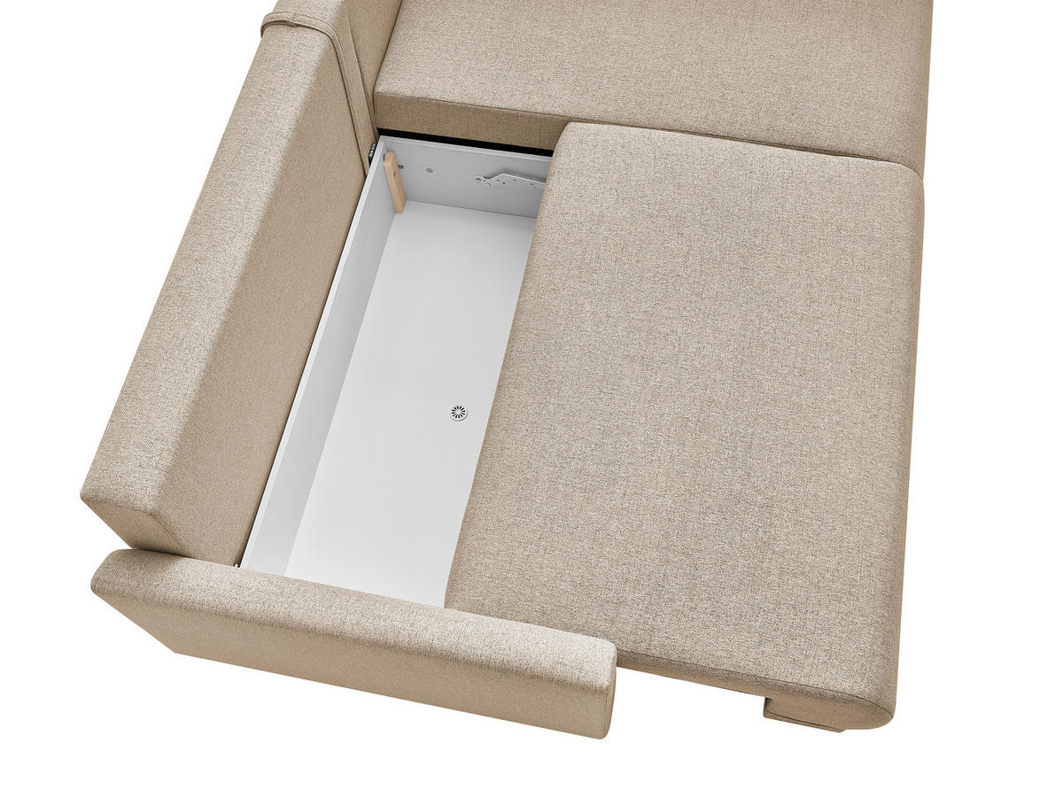ECKSOFA MILOS Beige Flachgewebe, Struktur Rückenkissen, Bettkasten, Schlaffunktion, Rücken echt  - Beige/Naturfarben, Design, Textil (224/148cm) - P & B