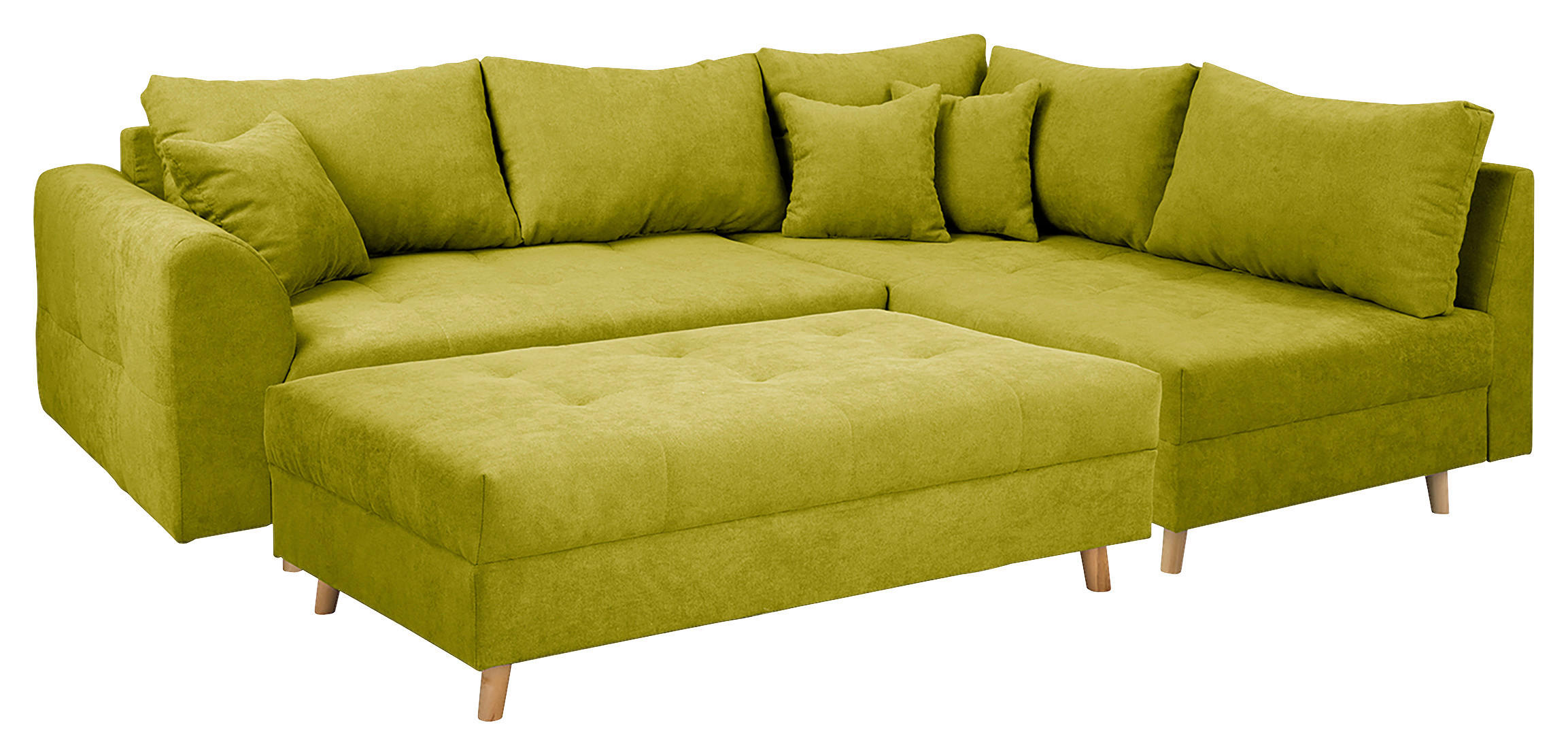 ECKSOFA inkl. Hocker Ariella in Mikrofaser Hellgrün  161/231 cm  - Naturfarben/Hellgrün, Design, Holz/Textil (161/231cm) - Livetastic