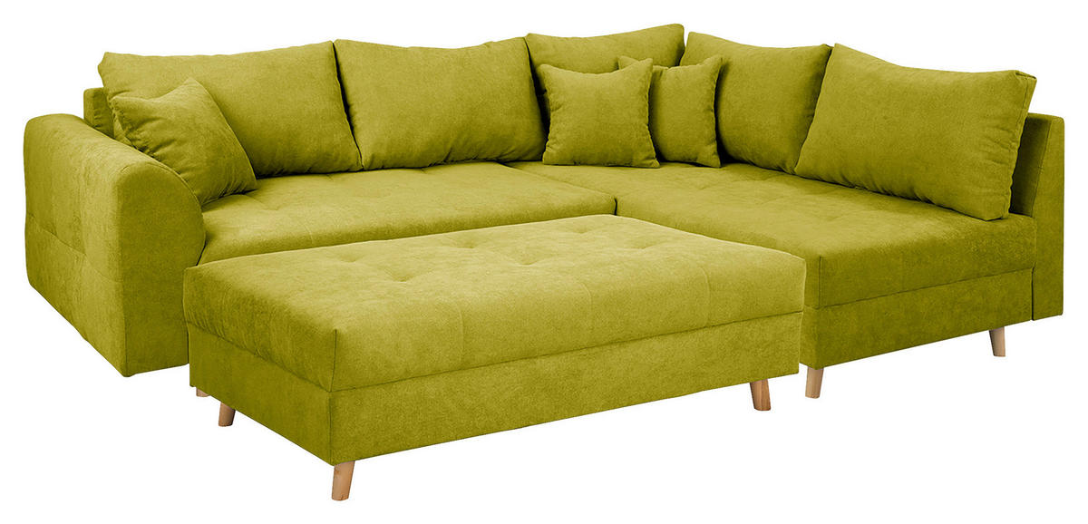 ECKSOFA inkl. Hocker Ariella in Mikrofaser Hellgrün  161/231 cm  - Naturfarben/Hellgrün, Design, Holz/Textil (161/231cm) - Livetastic