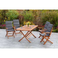 GARTENTISCHGRUPPE Eukalyptusholz Hartholz  - Eukalyptusholzfarben/Grau, KONVENTIONELL, Holz/Textil - Gardenson