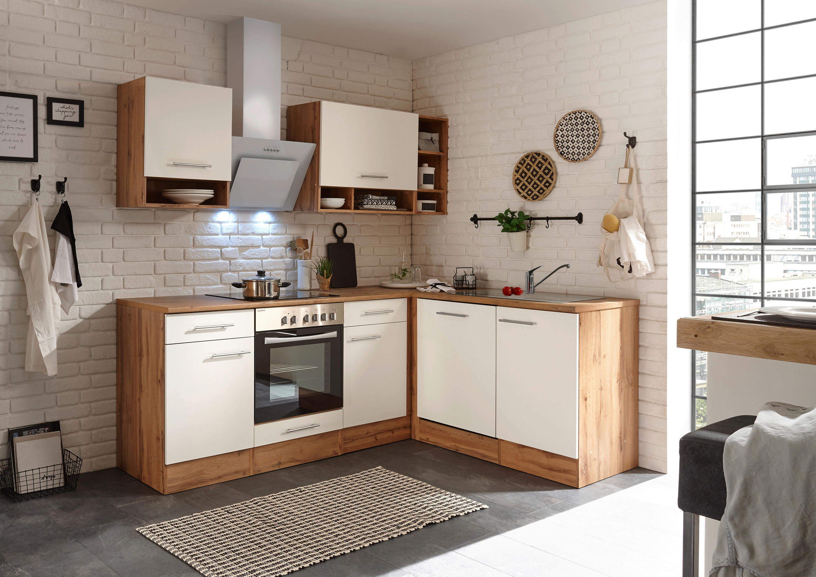 ECKKÜCHE 220/172 cm  in Eichefarben  - Eichefarben/Weiß, MODERN, Holzwerkstoff/Metall (220/172cm) - Respekta