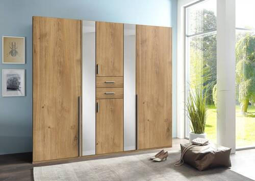 KLEIDERSCHRANK in Plankeneiche  - Plankeneiche/Alufarben, Konventionell, Glas/Holzwerkstoff (225/208/58cm) - Carryhome