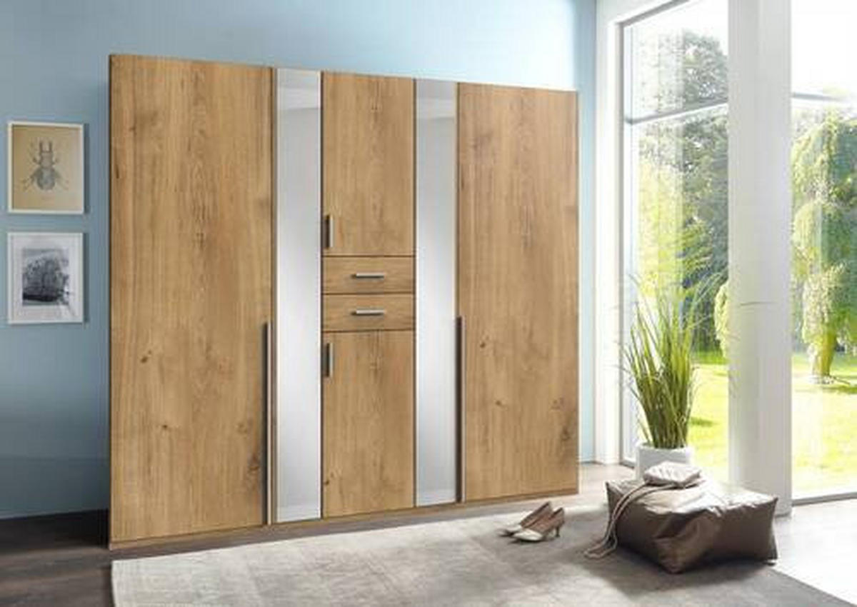 KLEIDERSCHRANK in Plankeneiche  - Plankeneiche/Alufarben, Konventionell, Glas/Holzwerkstoff (225/208/58cm) - Carryhome